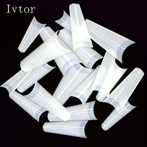 500pcs Long Fake Acrylic Nails Ivtor Coffin Shaped Ballerin Natural